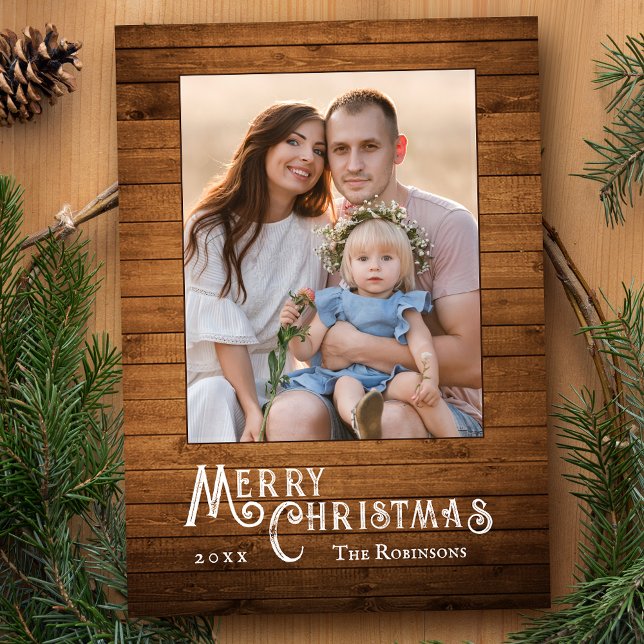 Rustic Country Stylish Photo Wood Plank Print Holiday Card (Available in high quality print or digital download for quick text messaging, email or self print.)