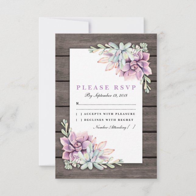 Rustic Country Succulent Floral Wedding RSVP Card (Front)