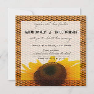 Rustic Country Sunflower Basket Pattern Wedding Invitation