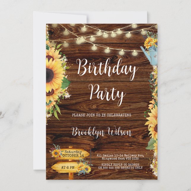 Rustic Country Sunflower Birthday Party Invitation (Front)