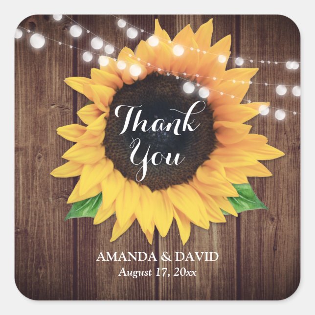 Rustic Country Sunflower Birthday Wedding Shower Square Sticker (Front)