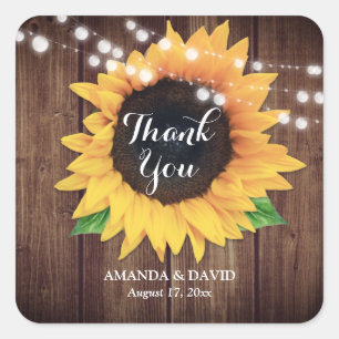 Rustic Country Sunflower Birthday Wedding Shower Square Sticker