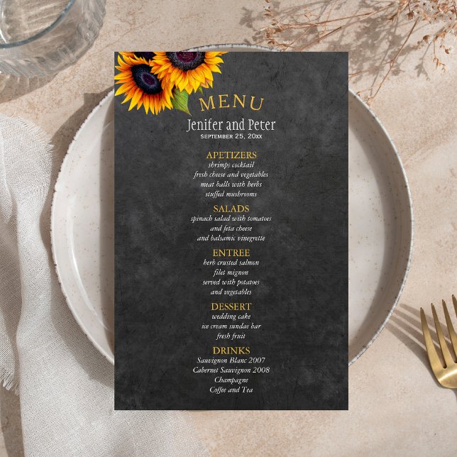 Rustic country sunflower BUDGET wedding menu (Creator Uploaded)