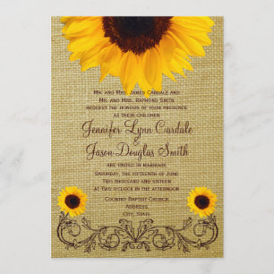 Rustic Country Sunflower Burlap Wedding Invites