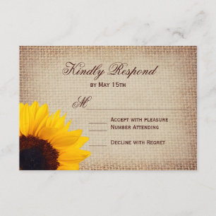 Rustic Country Sunflower Burlap Wedding RSVP Cards