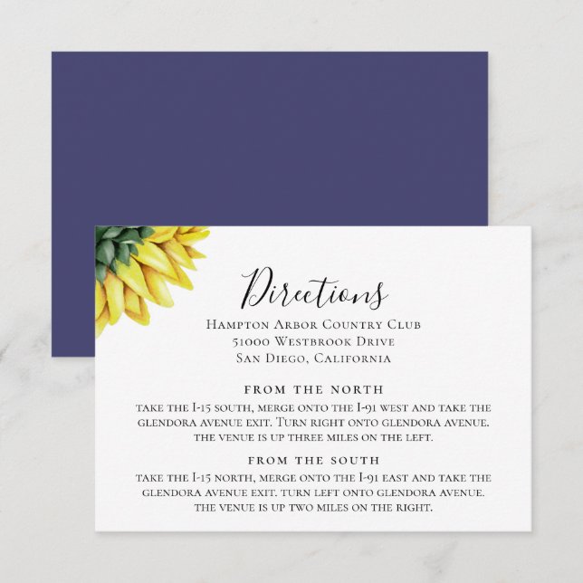 Rustic Country Sunflower Directions Insert Card (Front/Back)