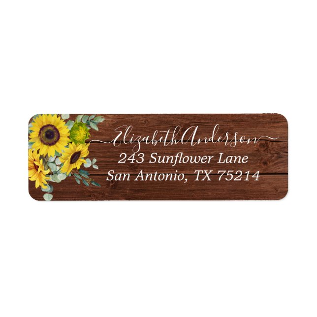 Rustic Country Sunflower Eucalyptus Return Address Label (Front)