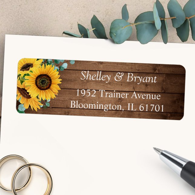 Rustic Country Sunflower Eucalyptus Return Address Return Address Label (Charming country vibes with our Rustic Sunflower Eucalyptus Return Address Label.)