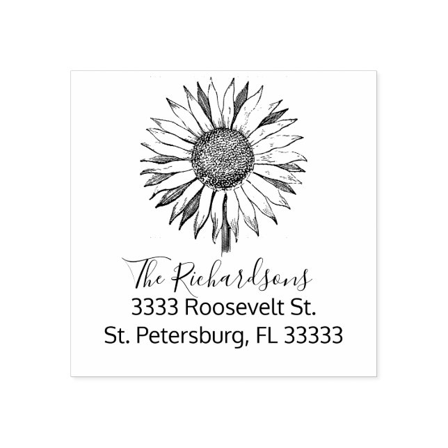 Rustic Country Sunflower Family Name Rubber Stamp (Imprint)