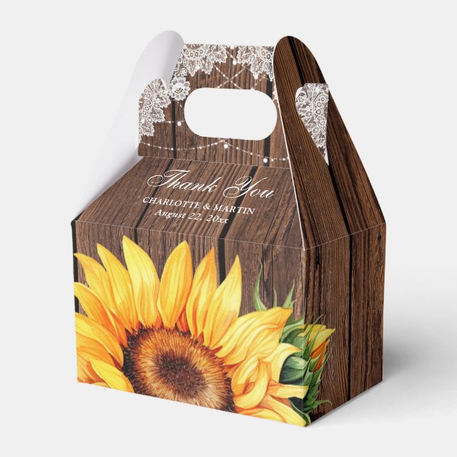 Rustic Country Sunflower Floral Wedding Thank You Favour Box (Front Side)