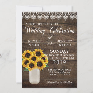 Rustic Country Sunflower Mason Jar Country Wedding Invitation