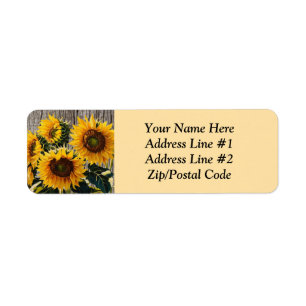 Rustic Country Sunflower On Barnboard Print Return Address Label
