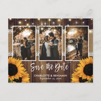 Rustic Country Sunflower Photo Save The Date Announcement Postcard