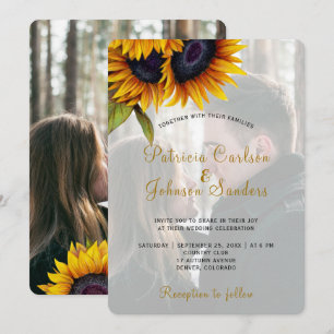 Rustic country sunflower photo wedding invitation