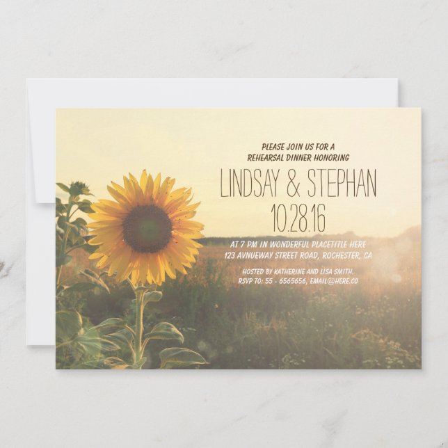 rustic country sunflower rehearsal dinner invites (Front)