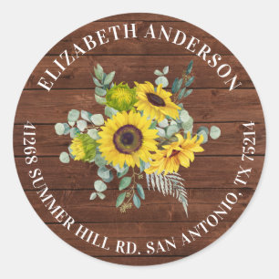 Rustic Country Sunflower Return Address Classic Round Sticker
