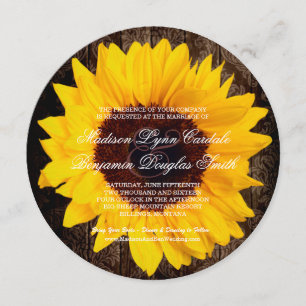 Rustic Country Sunflower Round Wedding Invitations