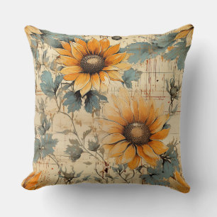Rustic Country Sunflower Shabby Chic Flower Floral Cushion