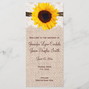Rustic Country Sunflower Vertical Wedding Programs