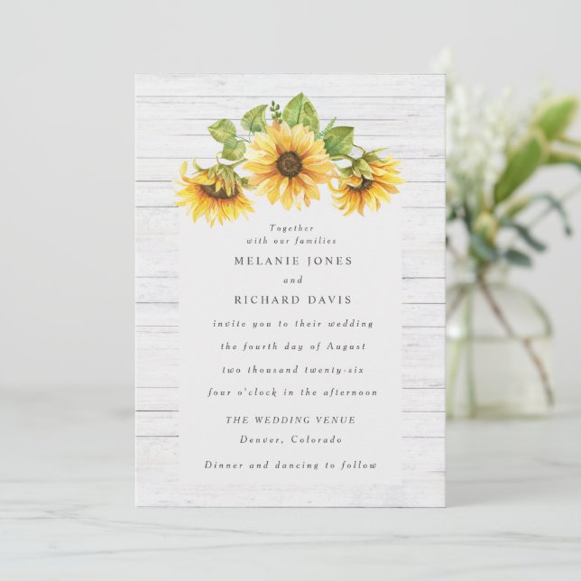 Rustic Country Sunflower Wedding Invitation (Standing Front)