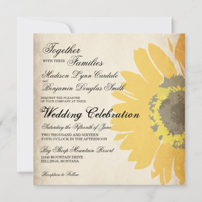 Rustic Country Sunflower Wedding Invitations (Front)