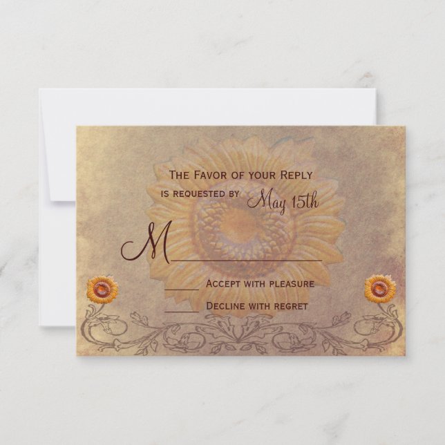 Rustic Country Sunflower Wedding RSVP Cards (Front)