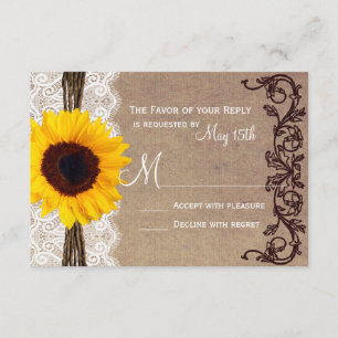 Rustic Country Sunflower Wedding RSVP Reply Cards