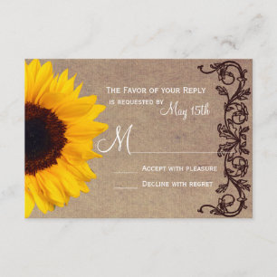 Rustic Country Sunflower Wedding RSVP Reply Cards