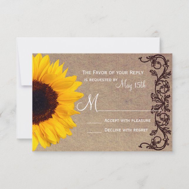Rustic Country Sunflower Wedding RSVP Reply Cards (Front)
