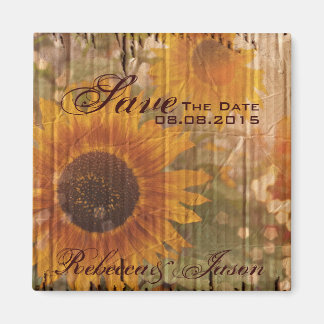 rustic country sunflower wedding save the date magnet