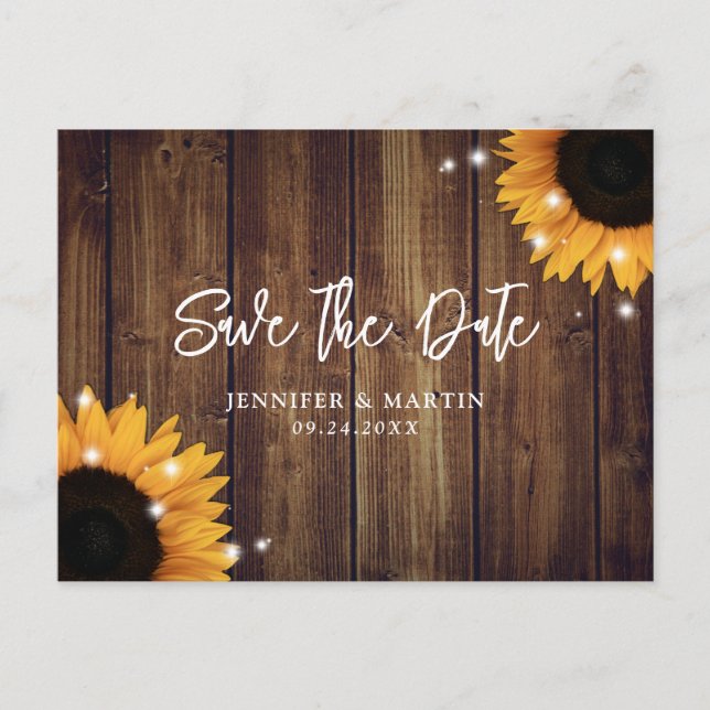 Rustic Country Sunflower Wedding Save The Date Postcard (Front)