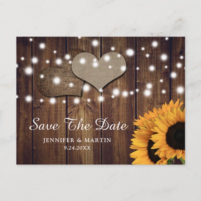 Rustic Country Sunflower Wedding Save The Date Postcard (Front)