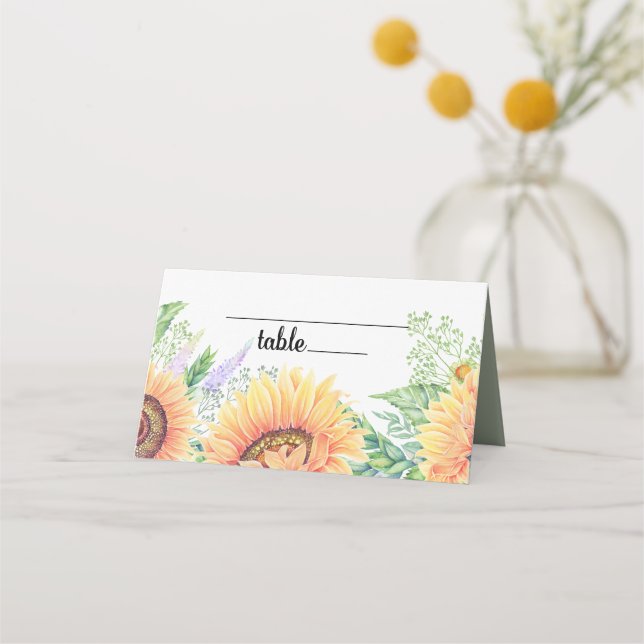 Rustic Country Sunflower Wedding Table Place Cards (Front)