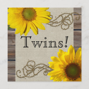 Rustic Country Sunflower Wood Twin Baby Shower Invitation