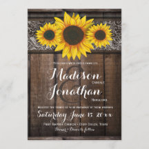 Rustic Country Sunflower Wood Wedding Invitations