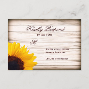 Rustic Country Sunflower Wood Wedding RSVP Cards