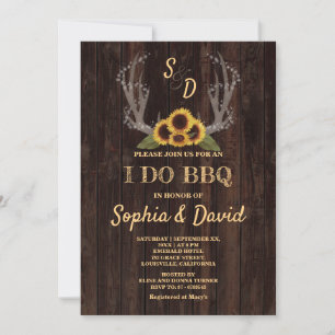 Rustic Country Sunflowers Antlers I DO BBQ Invite