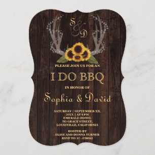 Rustic Country Sunflowers Antlers I DO BBQ Invite