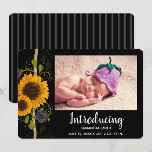 Rustic Country Sunflowers Baby Announcement Photo