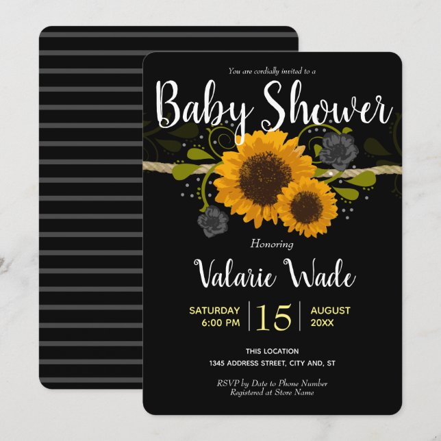 Rustic Country Sunflowers Baby Shower Invitation (Front/Back)