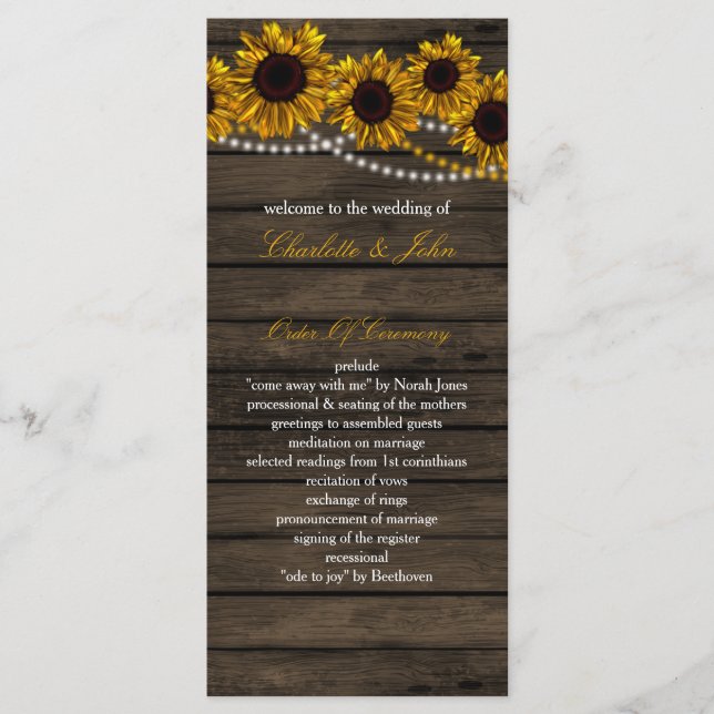 Rustic Country Sunflowers Barn Wood programs (Front)