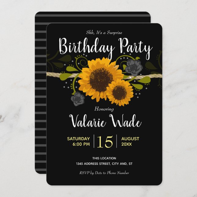 Rustic Country Sunflowers Birthday Party Invitation (Front/Back)