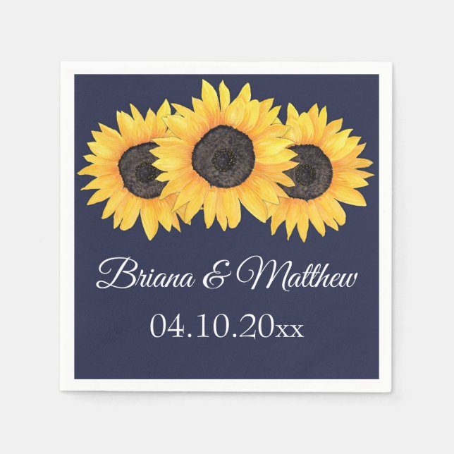 Rustic Country Sunflowers Blue Cocktail Napkin (Front)