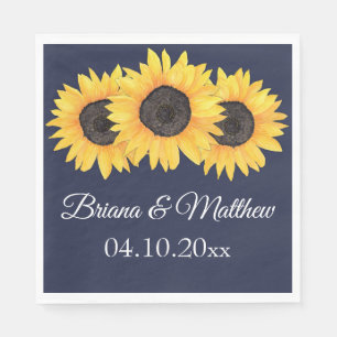 Rustic Country Sunflowers Blue Luncheon Napkin