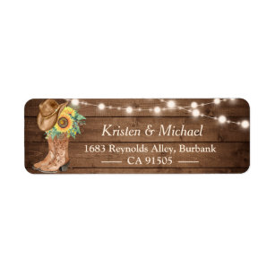 Rustic Country Sunflowers Boots String Lights Return Address Label