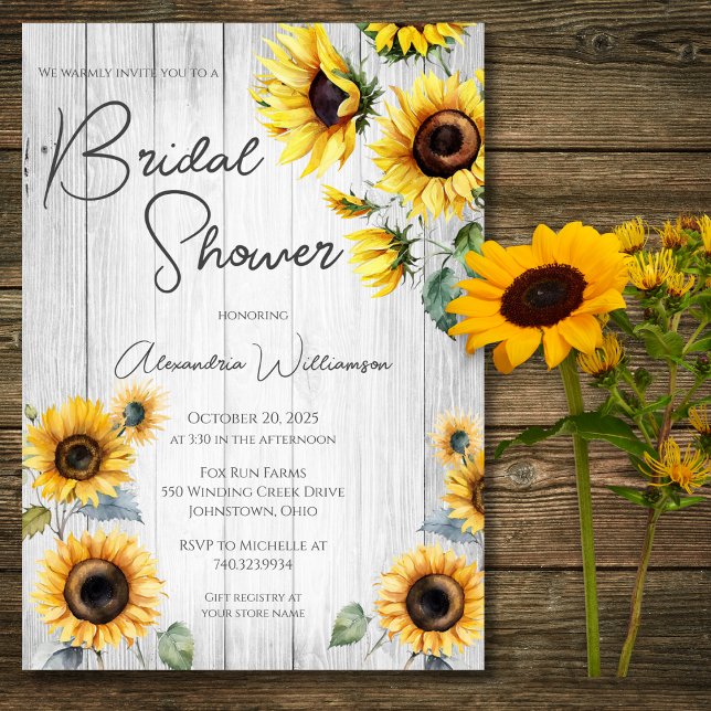 Rustic Country Sunflowers Bridal Shower Invitation (Creator Uploaded)
