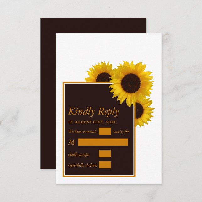 Rustic Country Sunflowers - Floral Wedding RSVP Card (Front/Back)