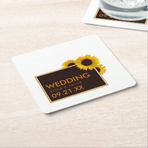 Rustic Country Sunflowers - Floral Wedding Square Paper Coaster