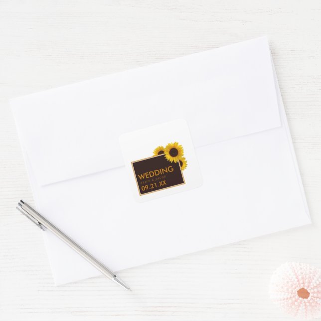 Rustic Country Sunflowers - Floral Wedding Square Sticker (Envelope)