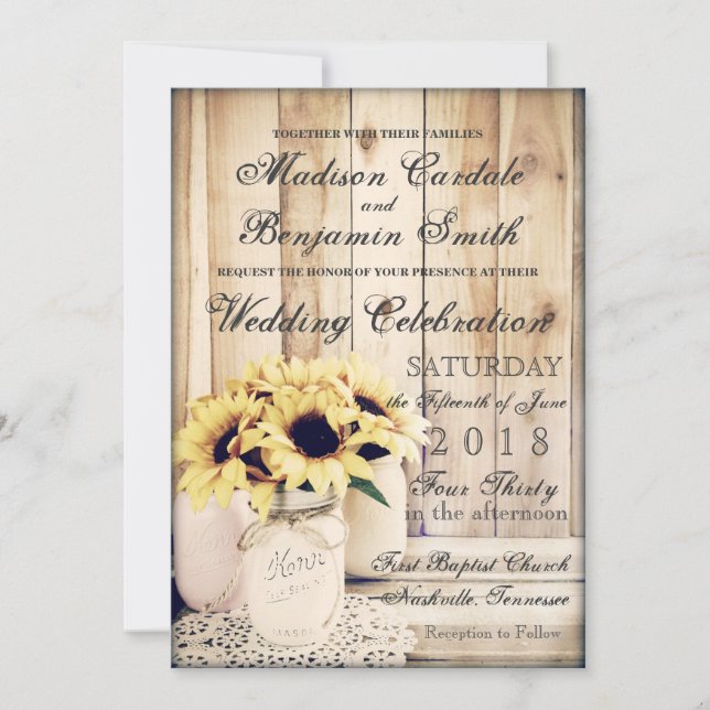 Rustic Country Sunflowers Mason Jar Wedding Invite (Front)